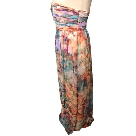 Aidan Mattox watercolor semi formal strapless chiffon full length dress size 2 - Picture 5 of 9